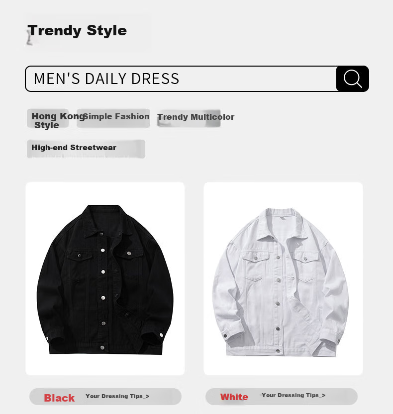 Dingfengbaoluo Casual Workwear Denim Jacket for Men, Spring Season Loose Fit Retro Lapel Versatile Coat HL38 Black L 2
