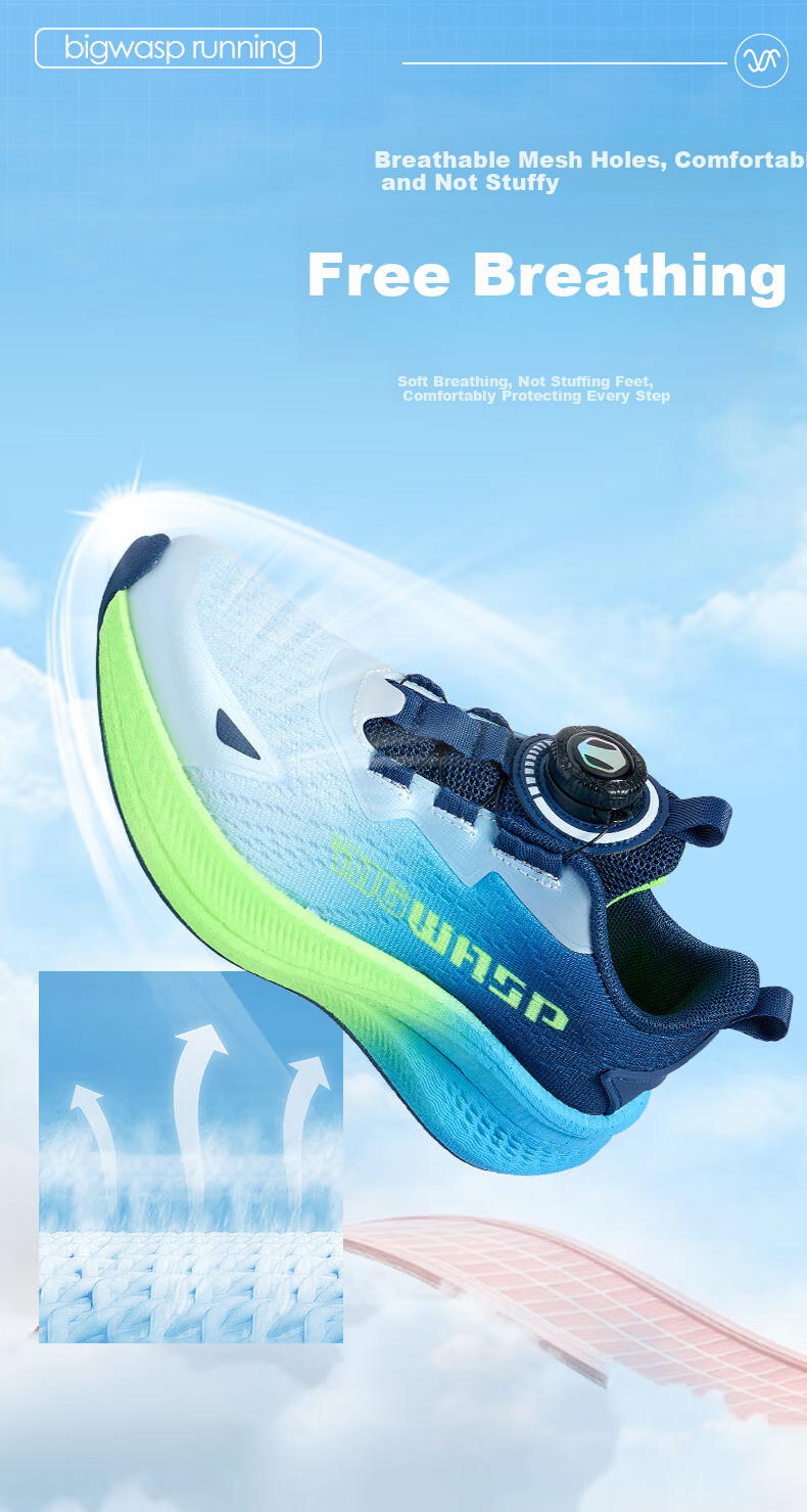 Bumblebee Kids Running Shoes 2026 Spring Boys Sports Shoes D112531690 Blue Fluorescent Green Size 36 8