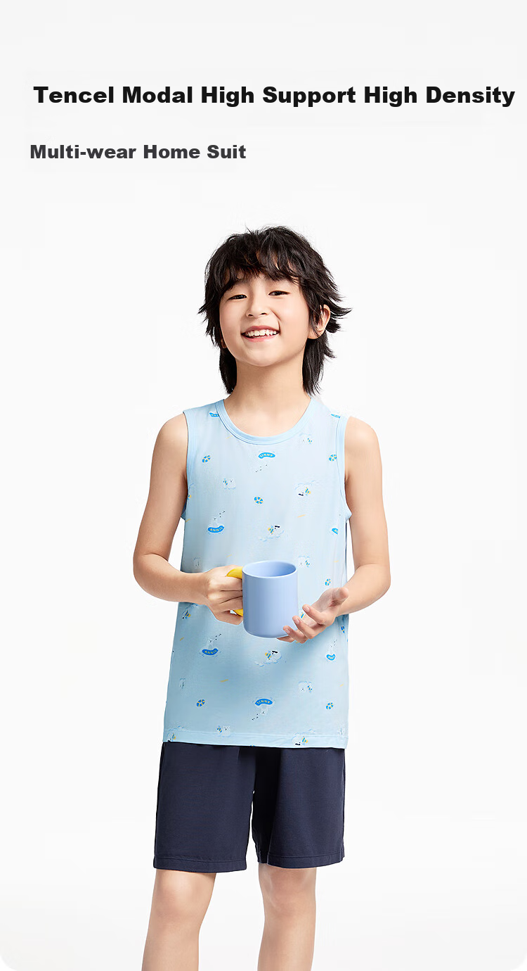 Annil Boys' Clothing Set, Home Wear Vest Set, 2025 Summer New Modal Breathable Elastic Pajamas And Pants 1