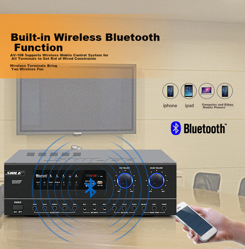 SHILE Professional Small to Medium-Sized Conference Room Audio System Set with Wall-Mounted Speakers, Amplifier, And Microphone Combination Teaching Training Lecture Audio System AV108+108*2 Black+SH10 6