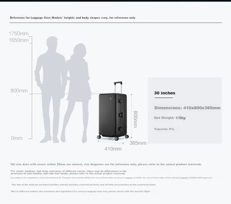 Xinxiuli Luggage, 30-Inch Trolley Suitcase, Aluminum-Magnesium Alloy, Deep Compartment, Large Capacity, Business Travel Case, Password Lock, DB3 Black 7