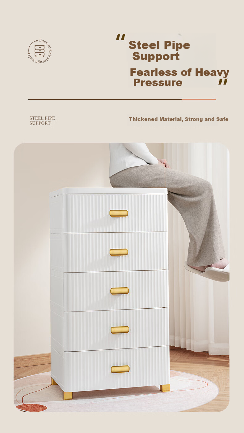 JEKO&JEKO Drawer Storage Cabinet, Bedroom Living Room Storage Cabinet, Wardrobe, Bedside Table, Toy Snack Organizer, Five-Drawer Chest, Four-Tier 5
