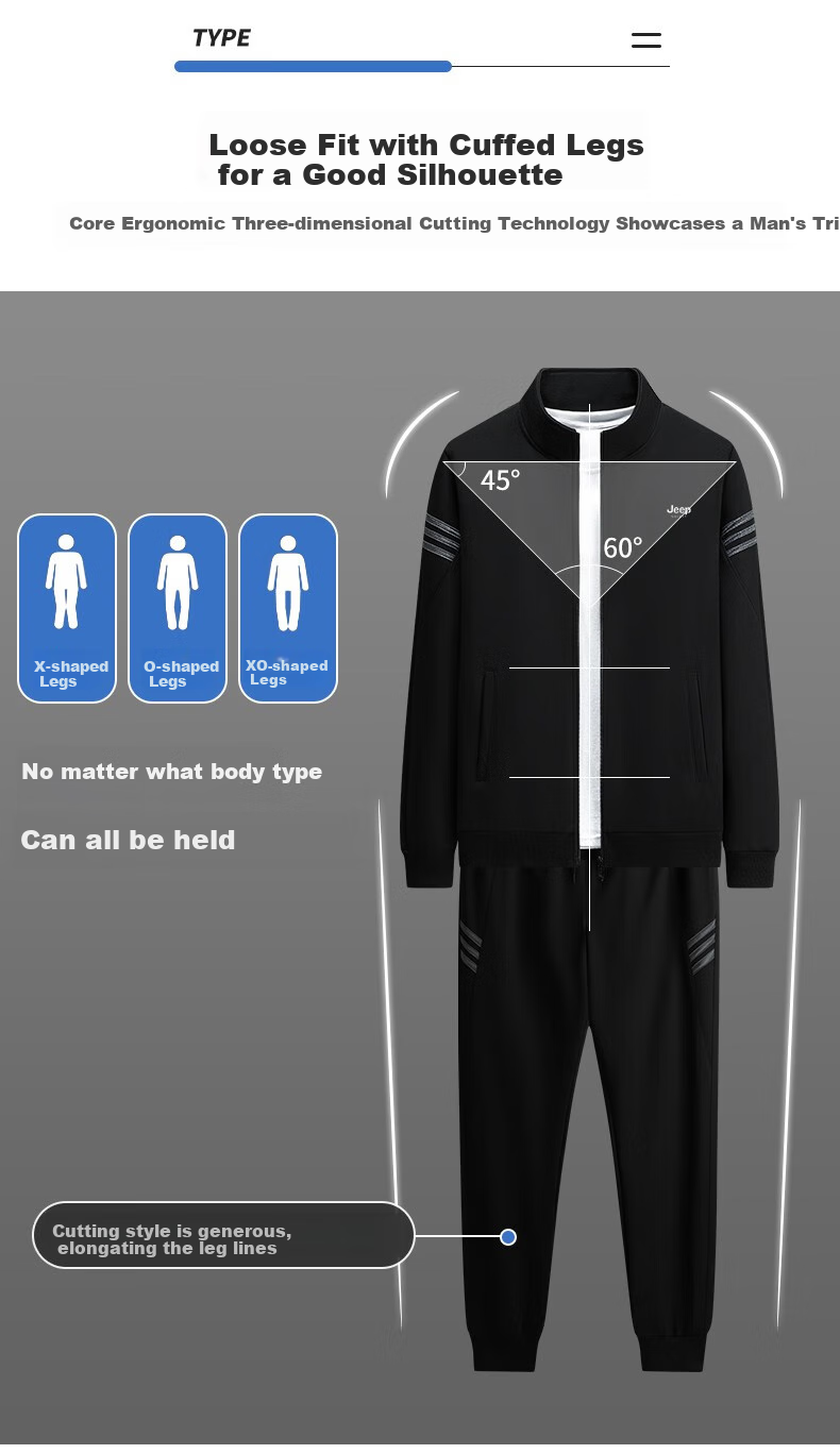 JEEP SPIRIT Men's Spring And Autumn Three-Piece Set: Jacket, Sweatshirt, And Casual Pants Versatile Menswear Dark Blue 5XL 2