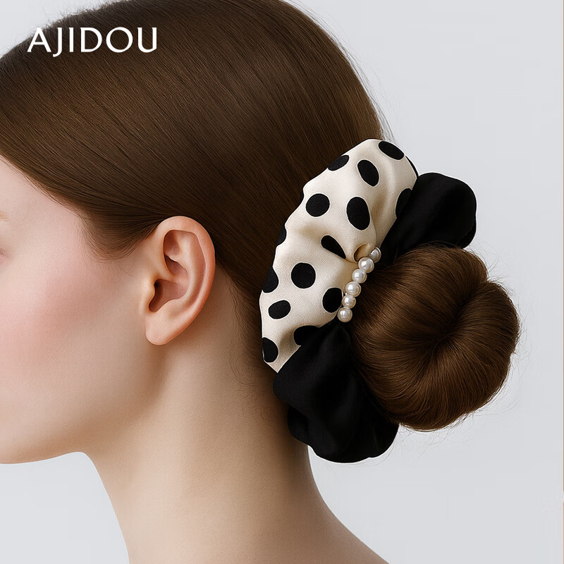 AJIDOU Hepburn Style Fashion Polka Dot Elastic Large Hair Scrunchie Dual Color Spliced Hair Accessory for High Ponytail