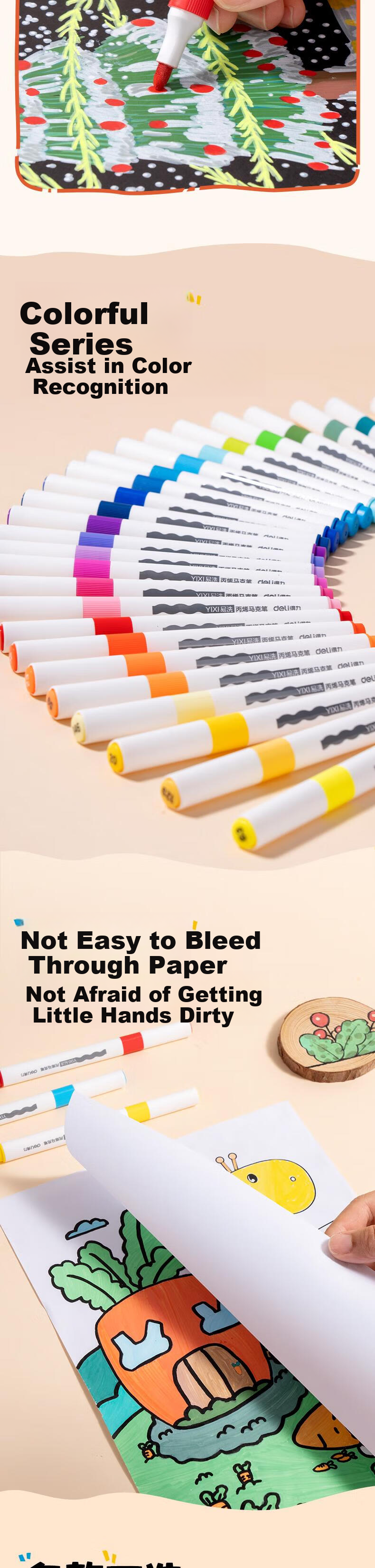 Deli [Back to School Stationery] 12 Colors Children's Easy-To Acrylic Markers, Triangular Barrel Watercolor Pens, Birthday Gift, Waterproof Hand-Drawing Highlighters, Graffiti HM363-12 4