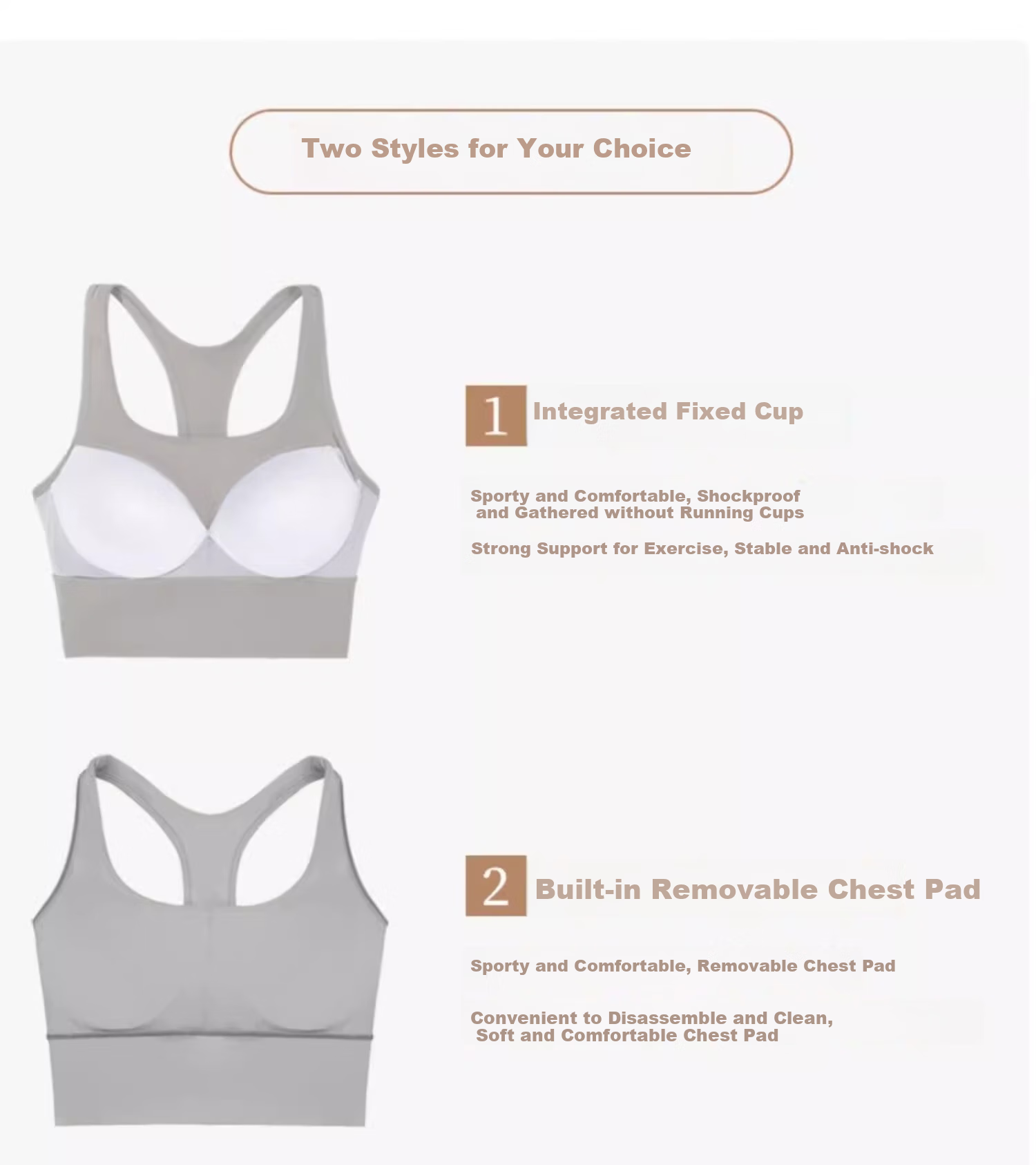 Youyou Women's Sports Bra, Anti-Shock And Anti-Sagging Yoga Fitness Vest with Straps, Two-Piece Set J12010GY Light Coffee 2XL 11