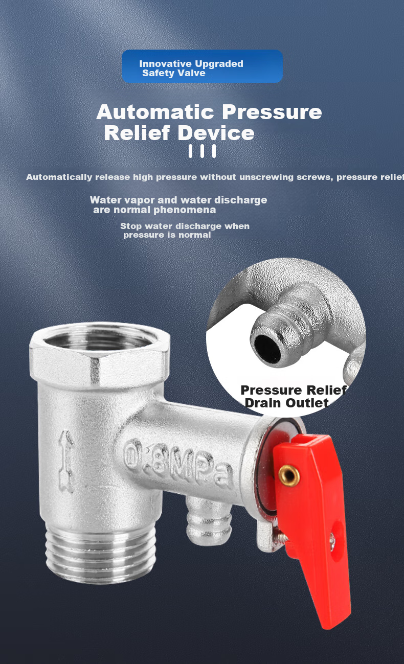 PURPAVWINNER Safety Pressure Relief Valve, Universal Accessory for Electric Water Heater, 1/2 Inch Water Pipe, All-Copper Thickened Pressure Reducing Valve, One-Way Check Valve, Non-Return Valve, Hot Water Heater Safety Valve 4