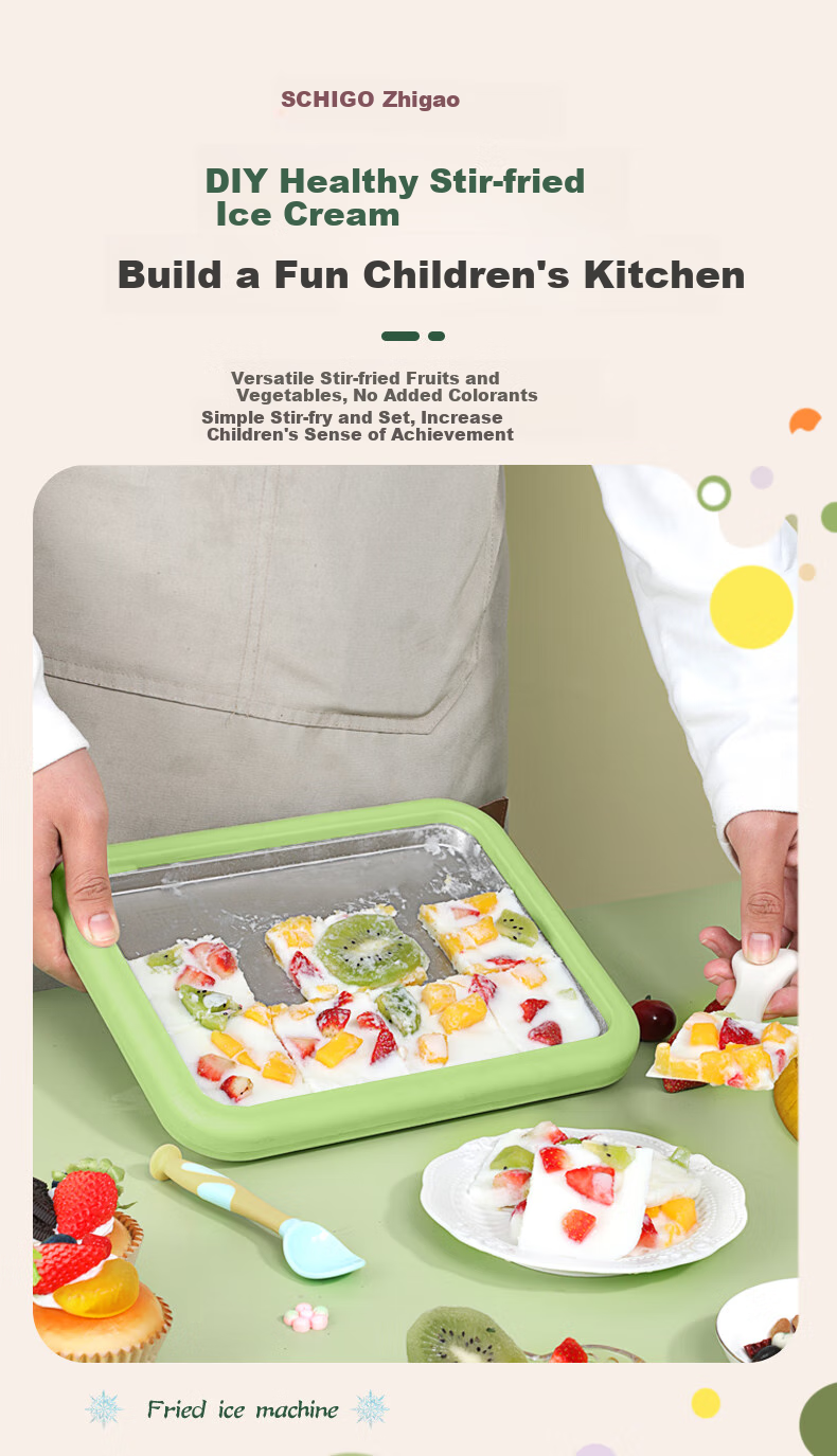 CHIGO Fried Yogurt Machine, Fried Ice Cream Machine, Children's DIY Ice Cream Maker, Home Use Slush Machine, Ice Making Tray CBP03, Gree 3