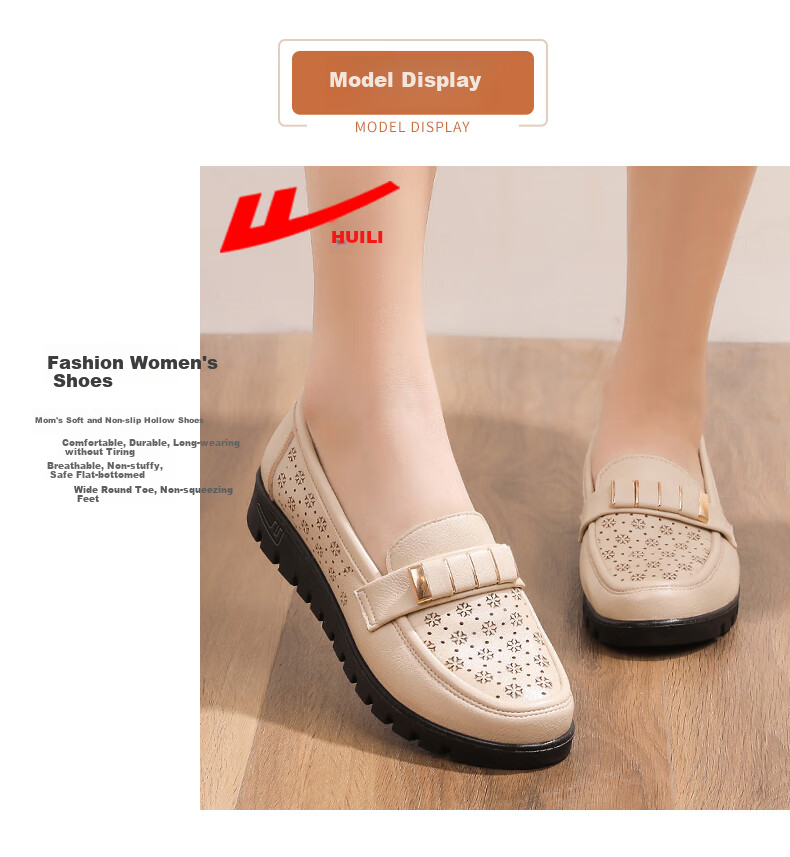 Huili Mom Shoes, Comfortable for Elderly in Spring And Autumn, Suitable for Middle-Aged Women Aged 50-60, Soft Sole Non-Slip Leather Shoes for Middle-Aged And Elderly, Style 0045, Black, Size 39 3