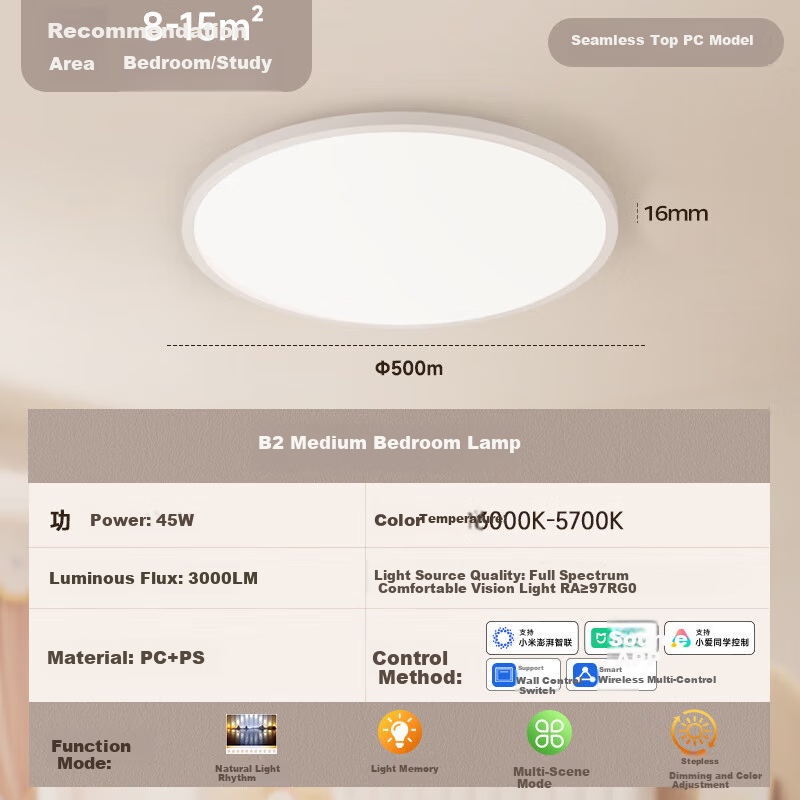 CDN [All-Inclusive Price] Ultra-Thin Full-Spectrum Eye-Protection LED Ceiling Light, Living Room Light, Bedroom Smart Lighting Fixture, 45W