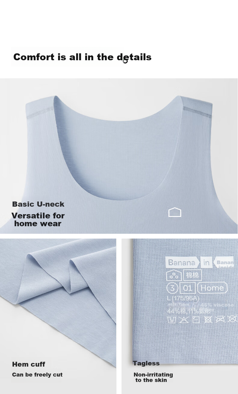 Bananain Cotton 301H Men's Camisole, Seamless, Cuttable, Home Sleepwear, Comfortable, 60-Count Cotton, Breathable Undershirt 7
