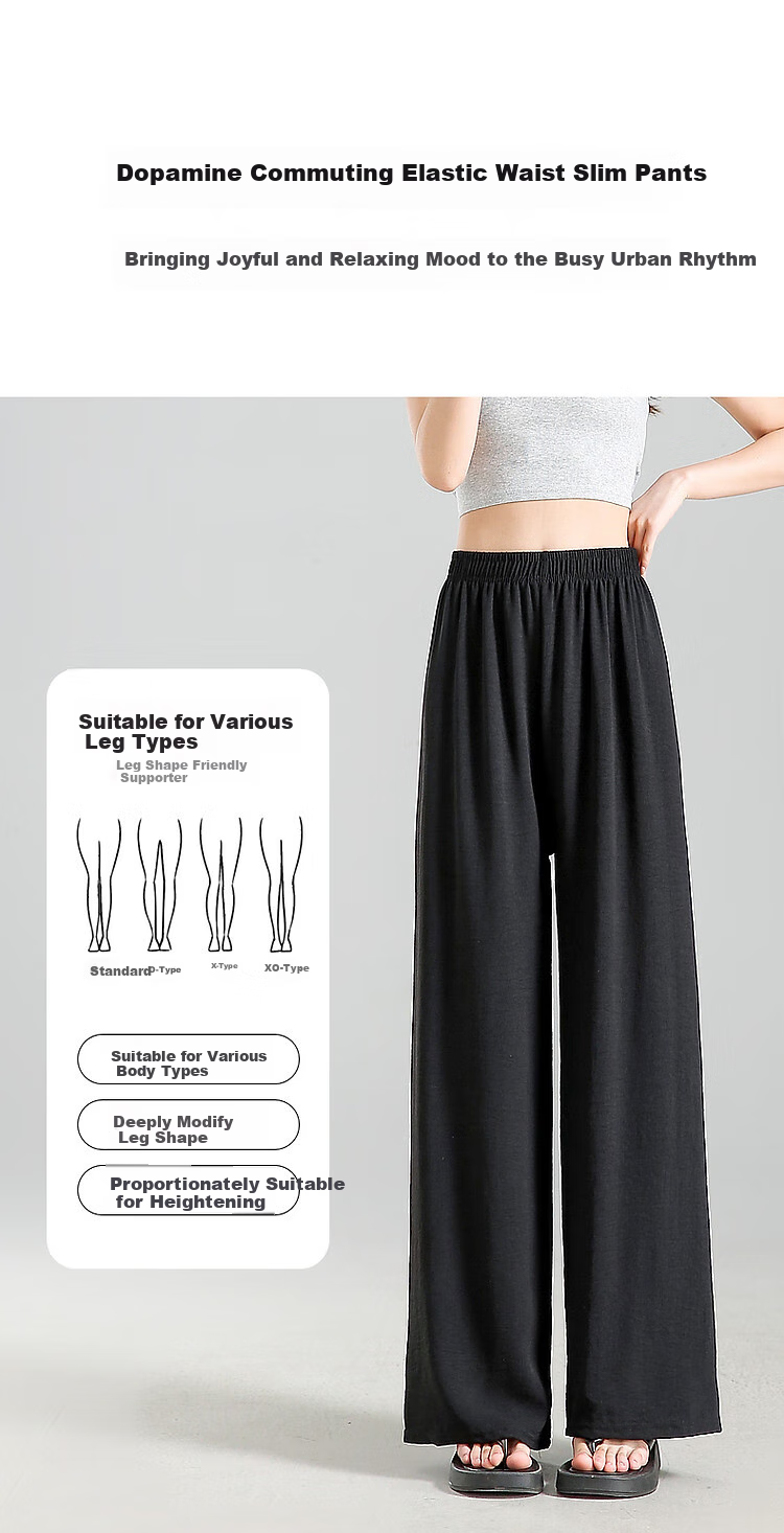 Dme [Dopamine Slim Pants] Summer Commute Elastic Waist Slimming Comfortable Draping Wide-Leg Casual Pants 2