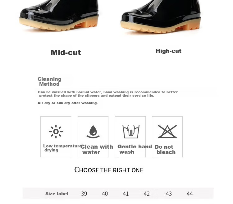 Huili Rain Boots for Men, Waterproof Outdoor Wear-Resistant Rubber Shoes, Non-Slip Rain Boots, Overshoes HL862755 High-Top Black Size 43 7