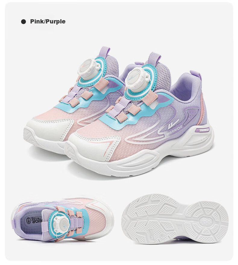 Warrior Girls' Sports Shoes Spring And Autumn Lightweight Soft-Soled Casual Running Shoes WZ(CL)-1071 Pink/Purple 31 10