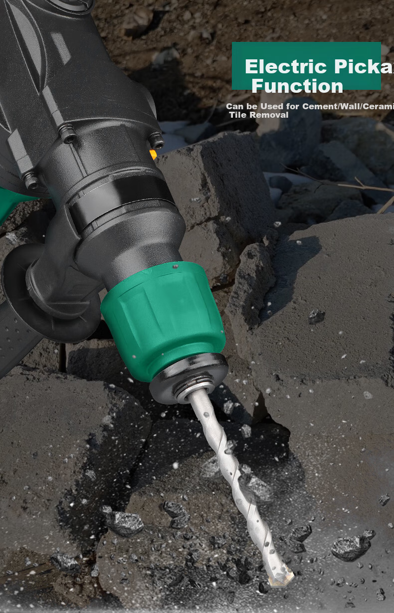 Greenlin Electric Hammer and Pick Impact Drill 2-in-1 Industrial Grade 1380W High Power Concrete Drilling Clutch 6