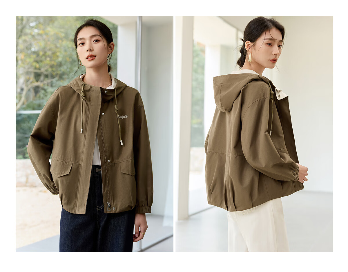 Chushen Spring and Autumn Casual Women's Jacket Fashion Hooded Color-Block Loose Versatile Mountain Style Coat S53D046 6