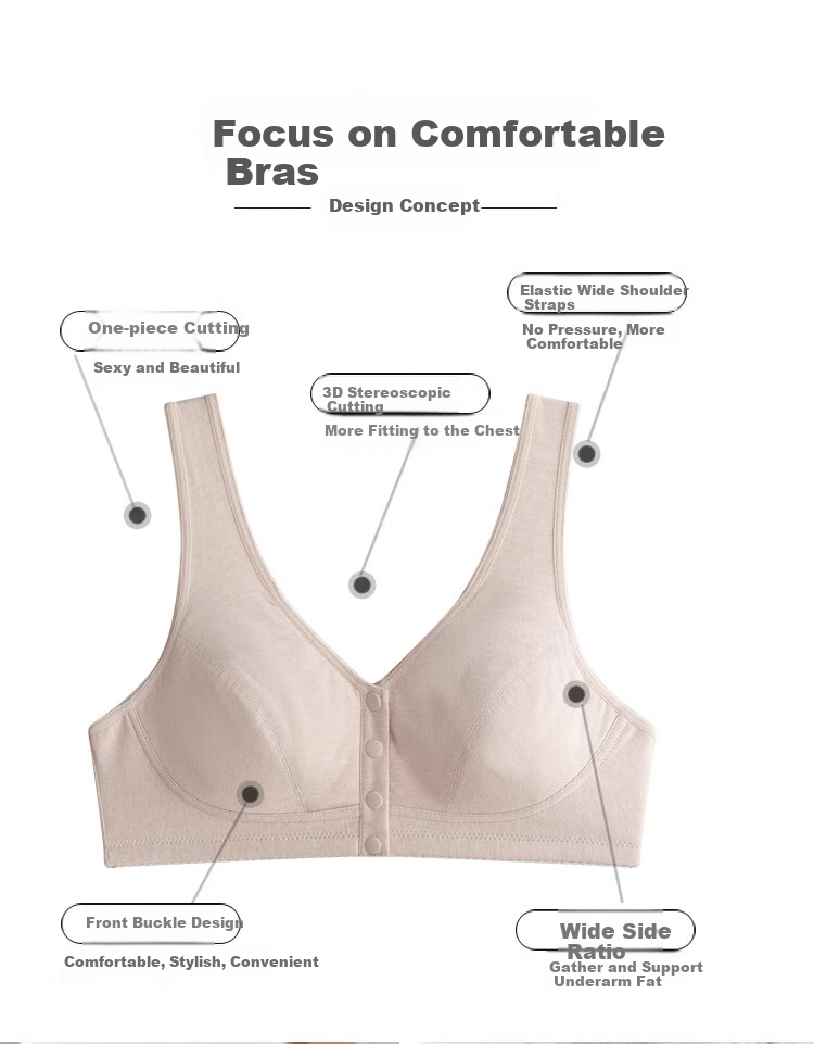 Caramella Women's Wireless Bra with Front Opening, Vest-Style Middle-Aged And Elderly Push-Up Large Size Brassiere, Side Support Bra for Mothers 3