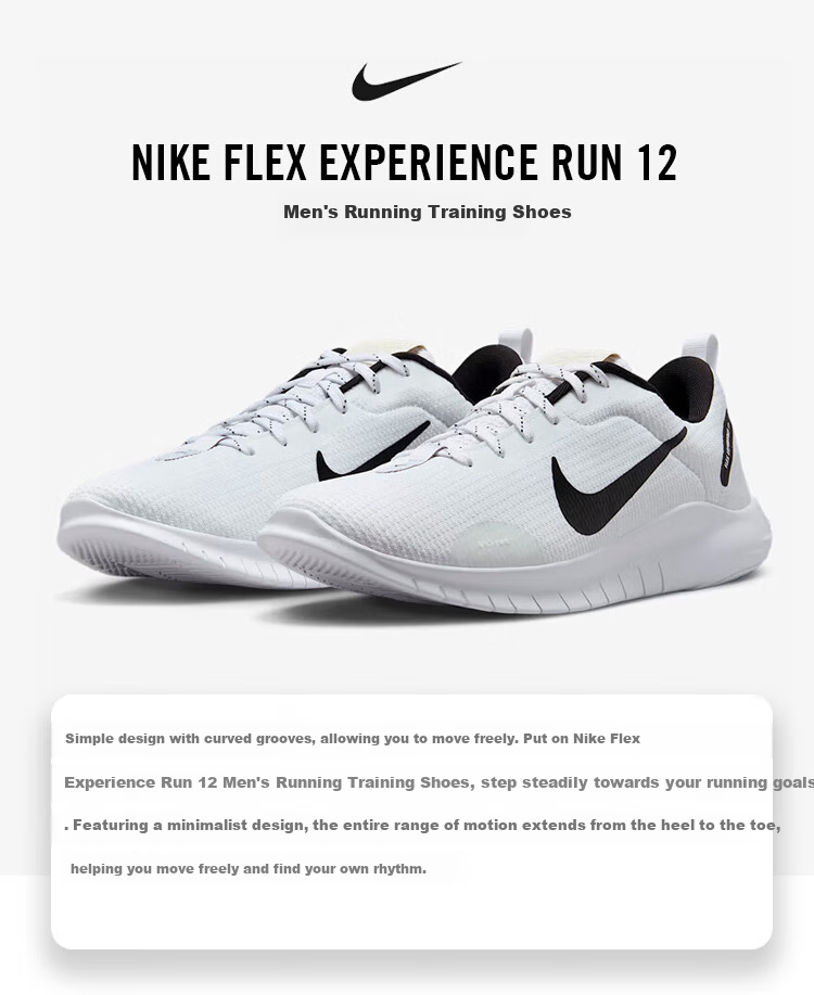 NIKE Men's Training Shoes, FLEX EXPERIENCE RN 12 Sneakers, DV0740-101, White And Black, Size 42.5 1