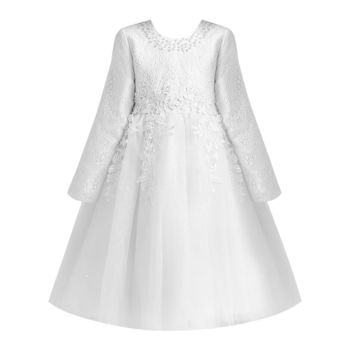 LUOBOBEIBEI Girls' Long Sleeve Princess Dress Spring Birthday Party Dress White - Size 140