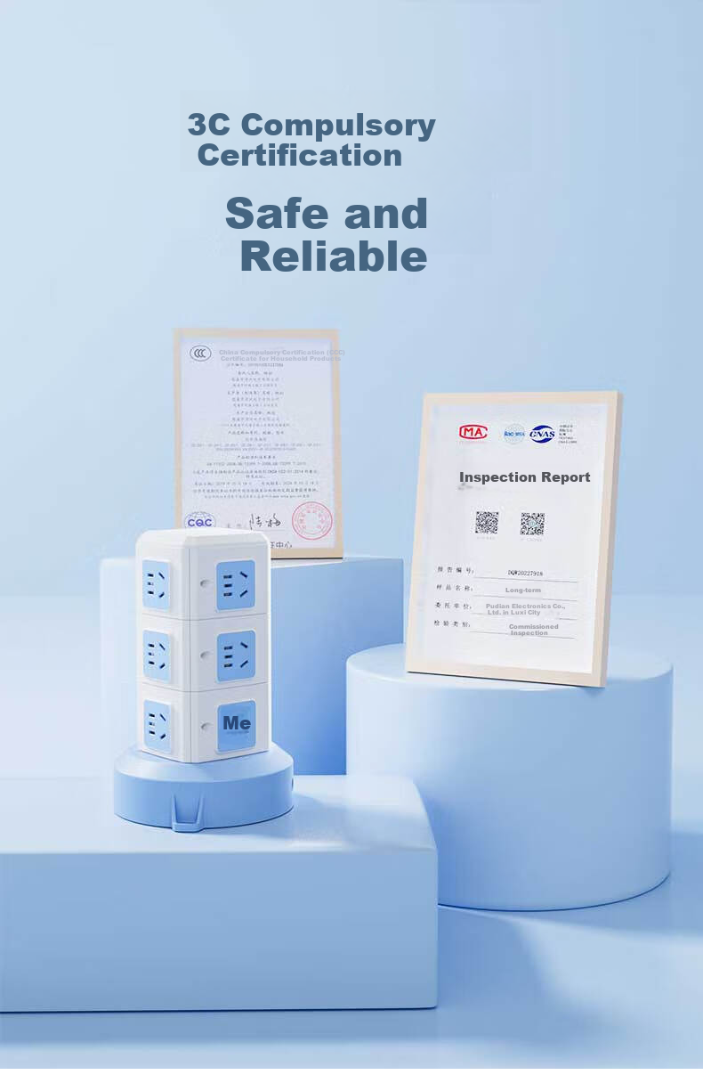 Kyfen Vertical Cube Power Strip, Overload Protection, 16 Outlets with Five Holes, 3 USB Ports, 1.8 Meters Long, Overload-Resistant, Flame-Retardant, Space-Saving Desig 4