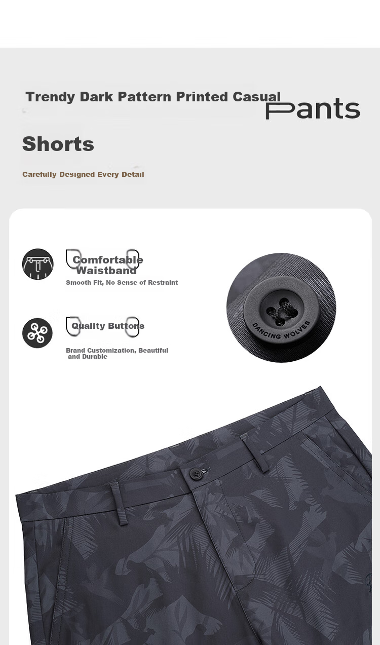 DANCING WOLVES [National Trend All-Over Print] Summer Quality Dark Pattern All-Over Print Loose Breathable Casual Shorts for Men, 102 Dark Blue, Size 32 6
