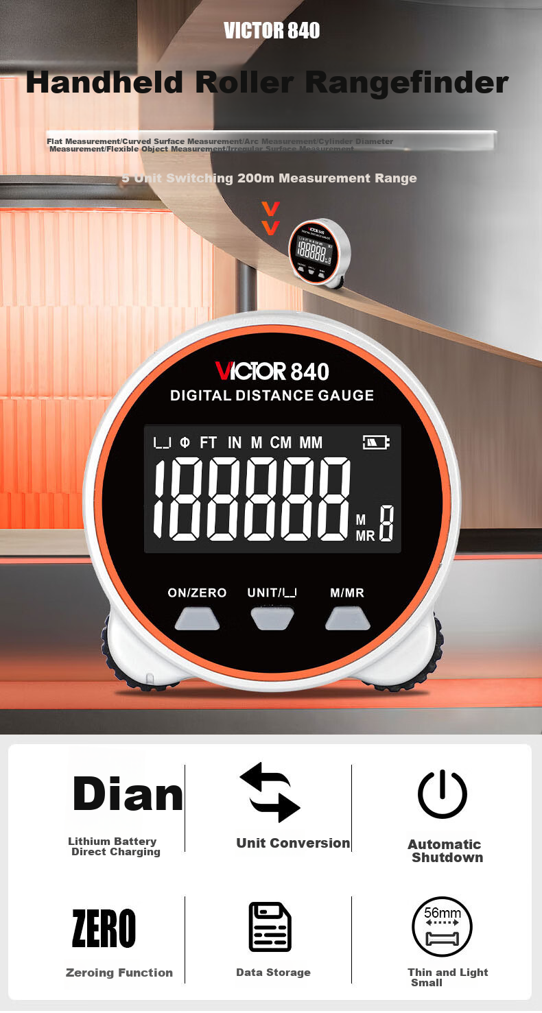 VICTOR Portable Digital Roller Ruler Measuring Device, Electronic Ruler, High-Precision Curved Ruler, Cylindrical Measuring Instrument, for Home Use VC840 1