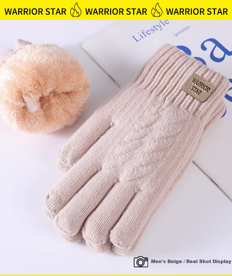 Huili Wool Gloves for Men And Women, Winter Thickened Fleece Warm Anti-Cold Touchscreen Outdoor Cycling Non-Slip Windproof Knitted Gloves 8