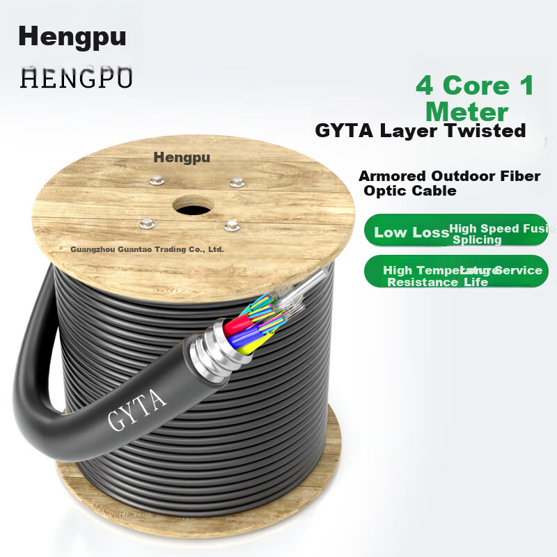 Hengpu GYTA Armored Single-Mode Outdoor Optical Cable, 4-Core Optical Cable, Four-Core Communication Fiber Optic Cable, Layer-Braided Outdoor Overhead/pipeline, 1 Meter HP-GYTA