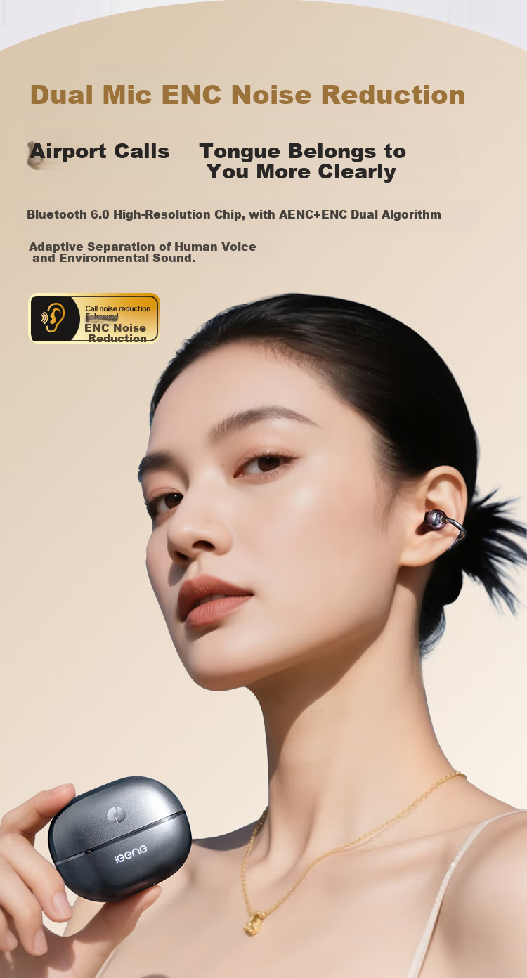 IGene [Sound Quality And Appearance 0 Negative Reviews] Ear Clip Bluetooth Headphones, Open-Ear, Non-In Music Sports Long Battery Life Bone Conduction Concept Suitable for OPPO Huawei Vivo OnePlus 10