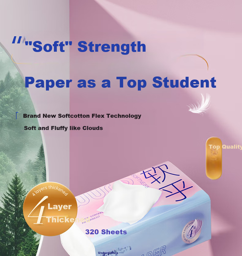 Wuro Facial Tissues, Soft And 4-Ply, 320 Sheets * 24 Packs, M Size, Home Use Tissues, Napkins, Toilet Paper, Paper Towels, Whole Box Packaging 1
