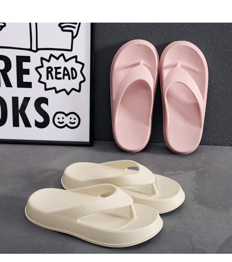 XGGC Large Size Flip-Flops for Men, Summer Outdoor Wear, Non-Slip Casual Beach Couple Thick-Soled EVA Sandals, Off-White, Size 37-38 3