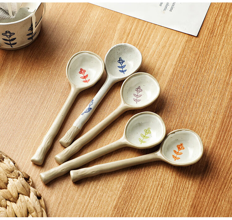 Quanshi Japanese Ceramic Small Spoon Set of 2 - Household Soup Spoon, Ramen Spoon, Porridge Spoon, Rice Spoon, Dessert Spoon 2