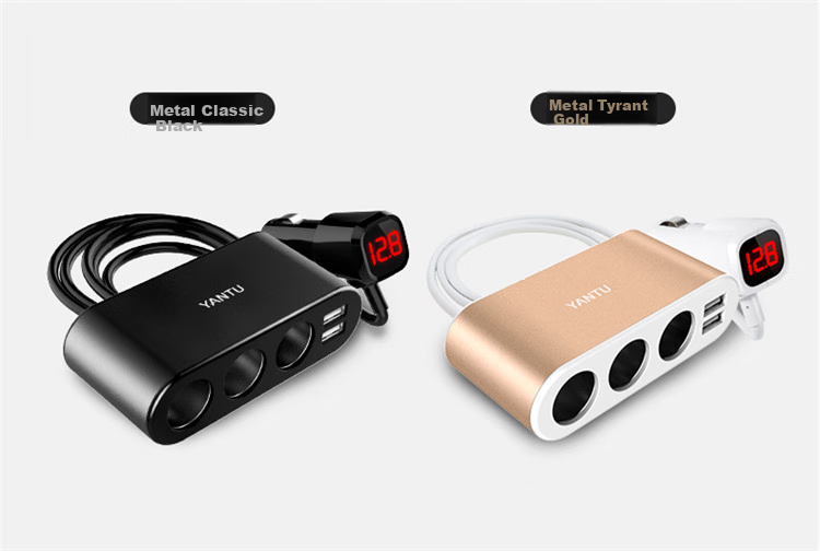 Yantu Car Charger Super Fast Charging Cigarette Lighter Adapter Three-In Dual USB Voltage Detection LED Black B08 15