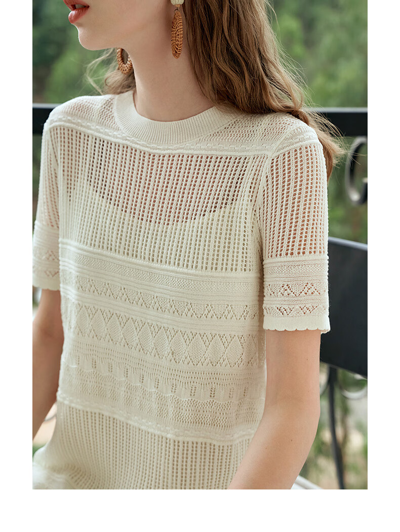 Olrain Hollow Out Dress Women Summer Vacation Style Spaghetti Strap Two-Piece Knitted Long Dress Coconut Milk White S 24