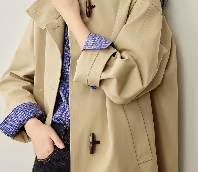 Sentubila British Style Cotton Blend Toggle Coat for Women Autumn Loose Slim Color Block Drop Shoulder Mid-Length Outerwear 6