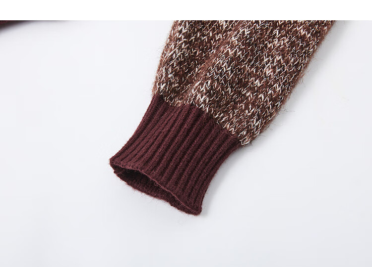 Demana Sheep Wool Cotton Blend Autumn Textured Tweed V-Neck Colorblock Loose Knit Sweater for Women 2
