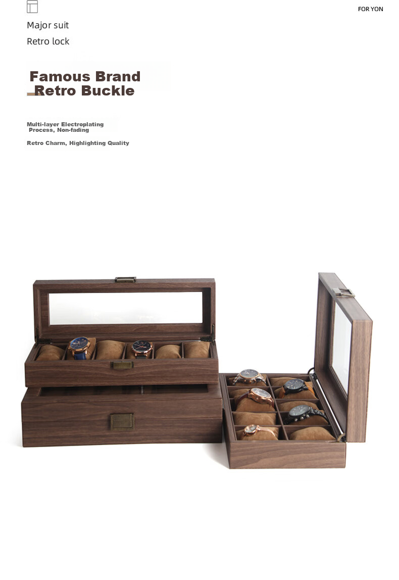 DUOJINJIANG Handmade Wooden Watch Storage Box with Multiple Watch Slots, Dustproof Velvet Interior, Walnut Wood, 6 Watch Slots, Elegant Gift 5