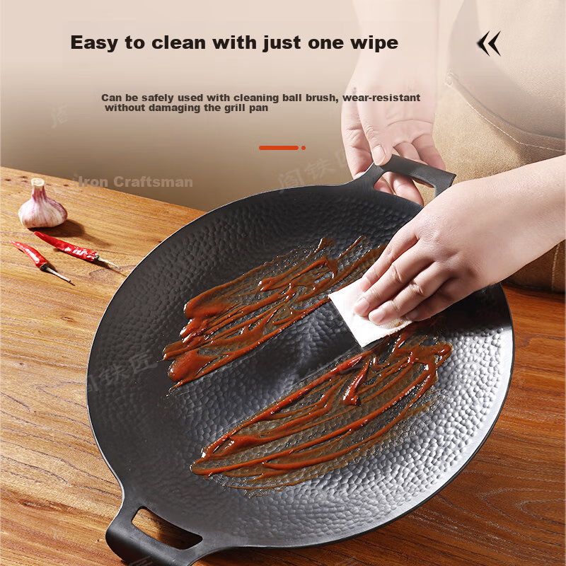 Yantiejiang Grilling Pan, Meat Grilling Plate, Uncoated Non-Stick Frying Pan, Steak Pan, Iron Plate for Teppanyaki And Portable Stove, Outdoor Use, 32cm