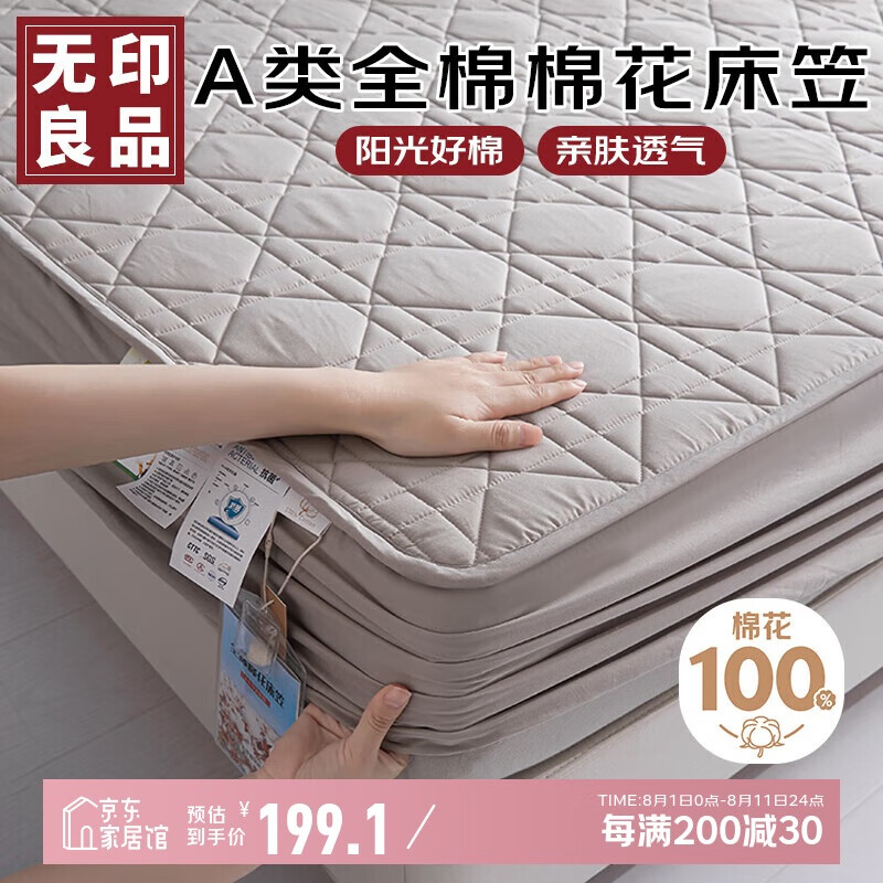 Wuyinliangpin Pure Cotton Quilted Mattress Cover, Single Piece Protective Cover for Bedding, All-Inclusive Dust-Proof Cover, 180x200cm