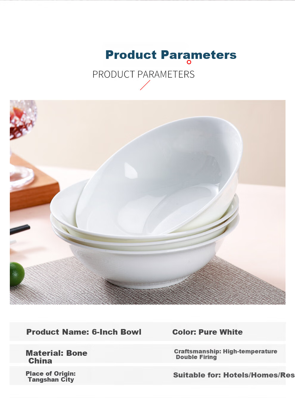Sky Top Bone China Soup Bowl, Ceramic Rice Bowl, Salad Bowl, Pure White Household Tableware Set, 6-Inch Gaiwan, 4 Pieces 3