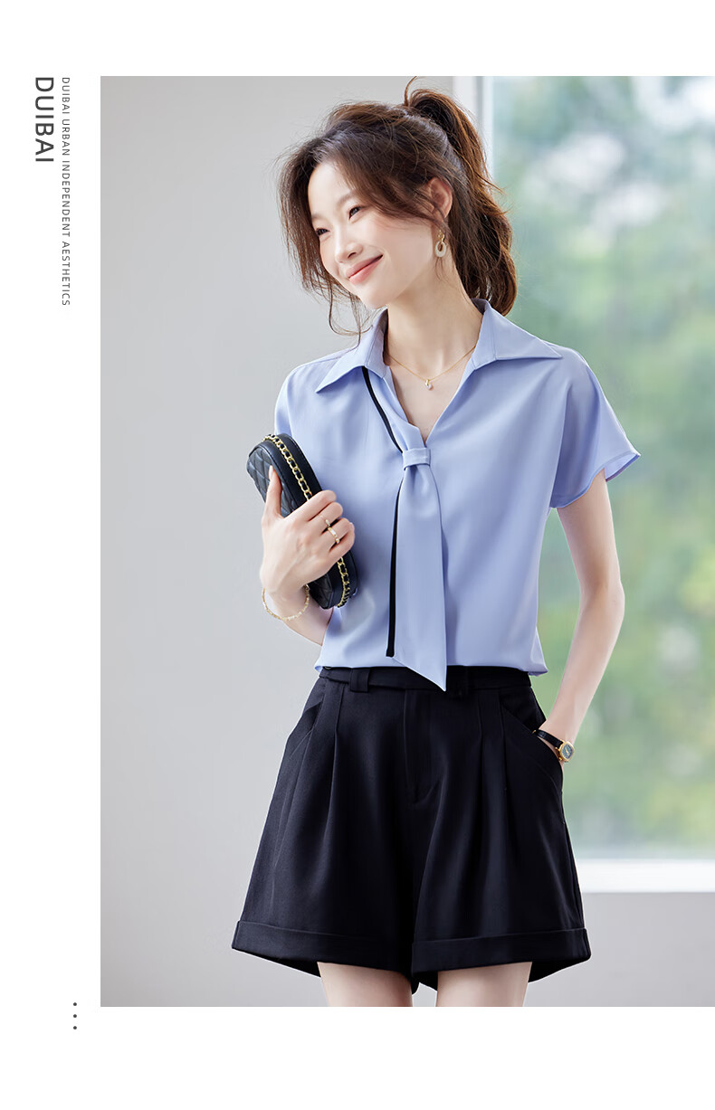 Jeanswest Women's Short Sleeve Shirt 2025 Summer High-End Design Ribbon Versatile Commuter Top White M 13
