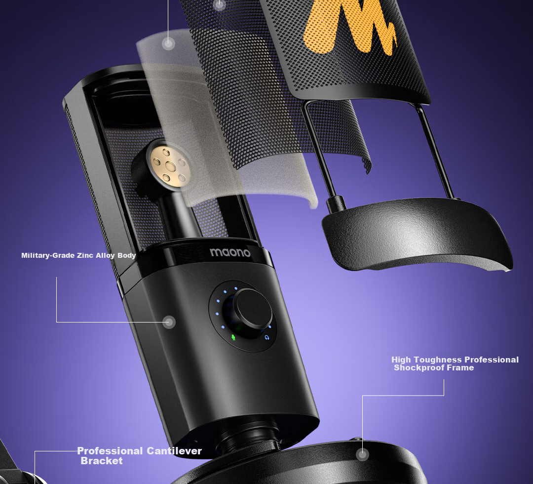 Maono Dynamic Microphone, Professional Live Streaming And Recording Speaker, Gaming Noise Reduction Computer Microphone, Host Voiceover Microphone, Built-In Sound Card, Shanke (PD300) Cantilever Model 20