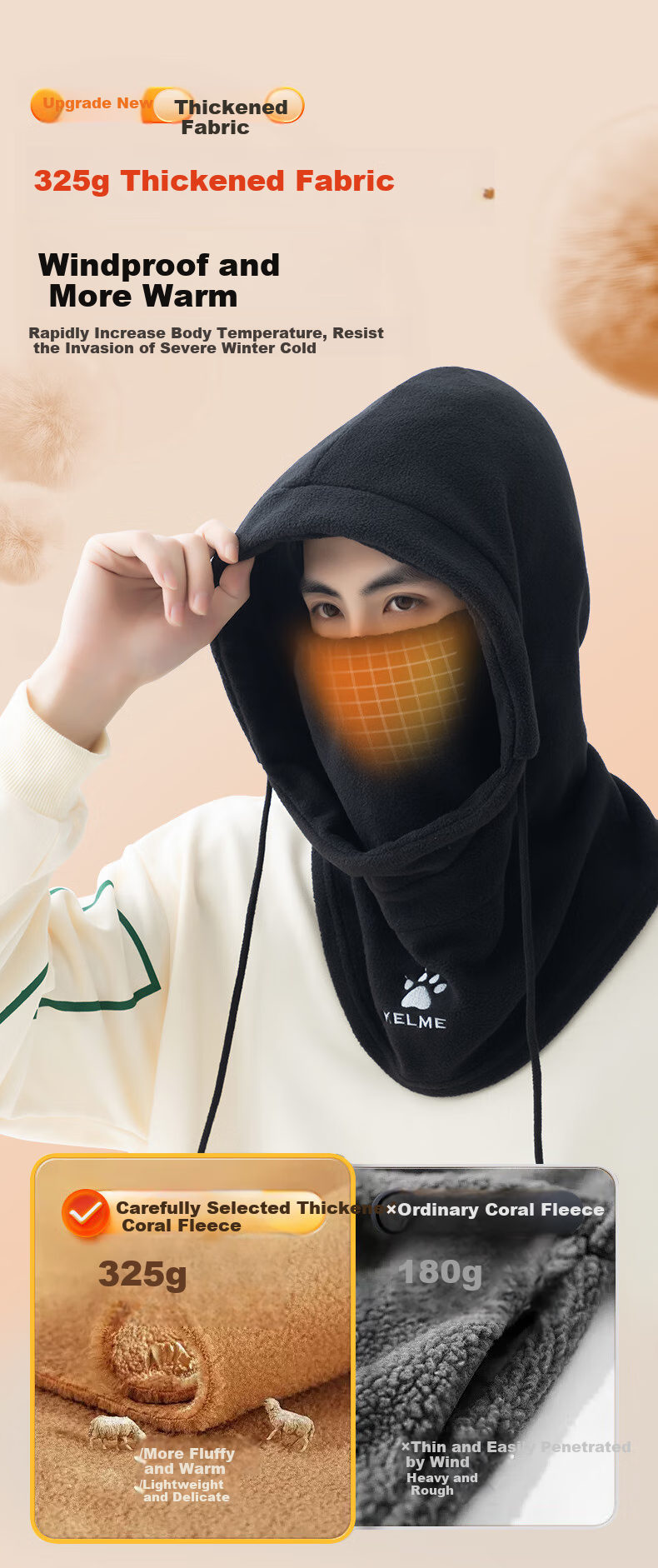 KELME Cycling Face Mask Balaclava, Winter Warm Hat for Men And Women, Fleece-Lined Neck Gaiter, Electric Motorcycle Snow Ski Face Protection against Cold Wind 6