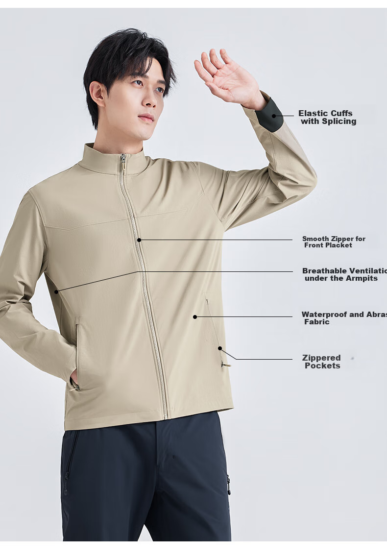 Pioneer Camp Men's Soft Shell Jacket with Stand Collar, Windproof And Breathable Hiking Coat for Spring And Summer, Lightweight Outdoor Sports Trekking Mountaineering Outerwear 2