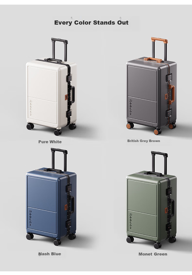 Reebok Aluminum Frame PC Luggage Suitcase, Multi-Functional Carry-On Travel Case, Password Lock Suitcase, English Gray-Brown, 20 Inches 8