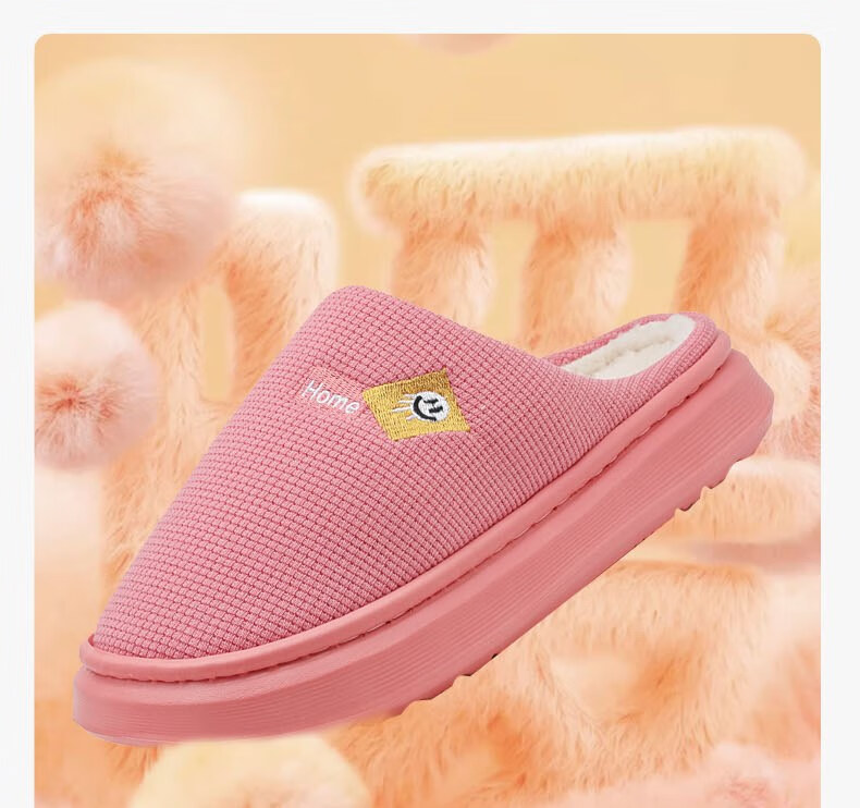 Huamei Jianbu Solid Color Half-Cover Cotton Slippers Unisex Warm Fleece Indoor Outdoor Cotton Slippers HM2506 Red Size 38-39 7