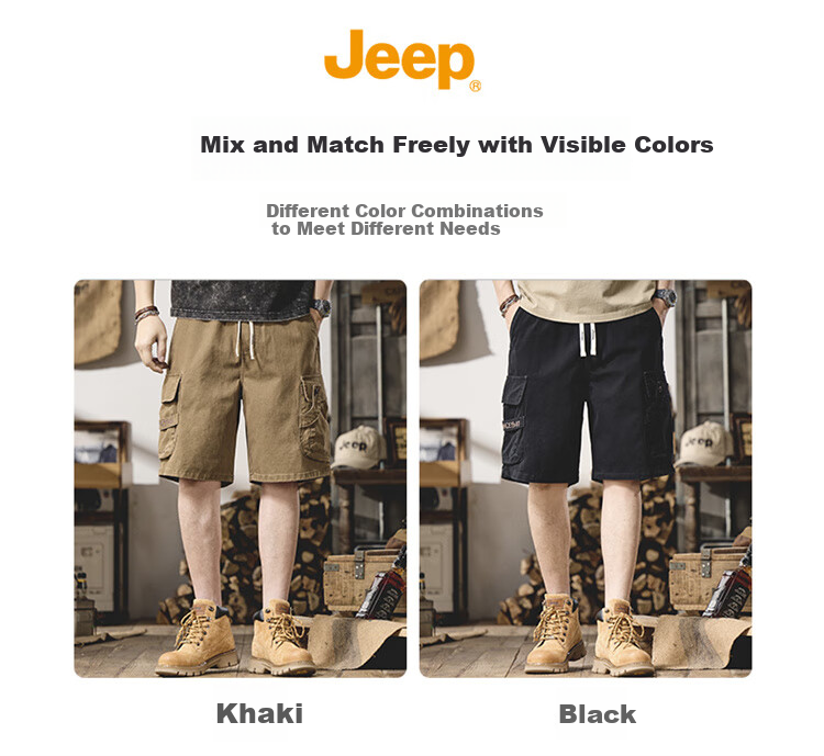 JEEP Men's Shorts, Summer Casual Breathable Loose Cargo Pants, Versatile Knee-Length Shorts for Men, Khaki, M 4