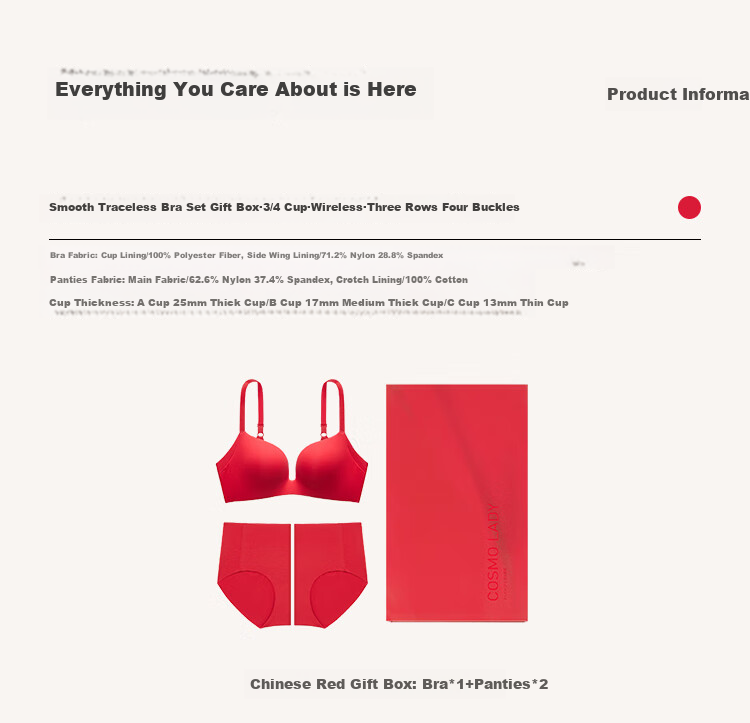 Dushiliren Zodiac Year Lingerie Set for Women, New Year Red Bra Gift Box, Seamless Wireless Push-Up Bra + 2 Panties 10