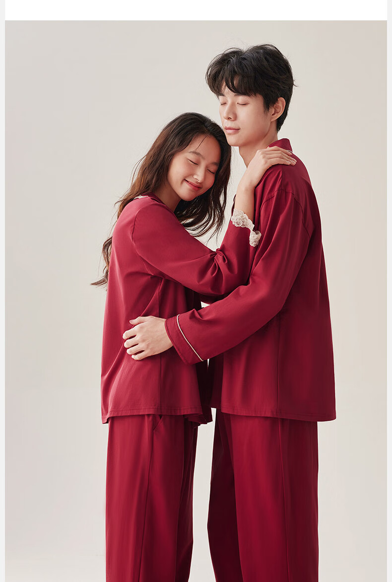 Caramella Men's Red Homewear New Year Couples Long Sleeve Pajama Set Spring Autumn Wedding Newlywed 2