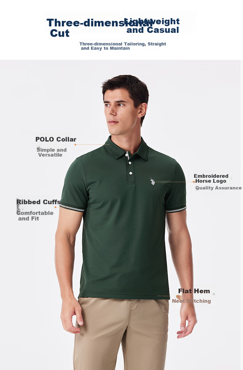 U.S. POLO ASSN., [Light Luxury Mulberry Silk], Polo Shirt for Men, Summer Business Cool-Touch T-Shirt, High-End Short-Sleeve, Father's Day 2